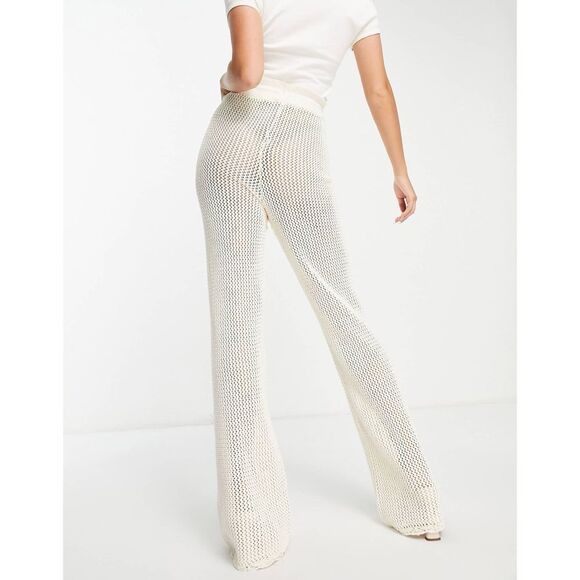 Crochet Drawstring Waist Cover-Up Beach Pants in Ecru - M | Medium - Picture 2 of 7